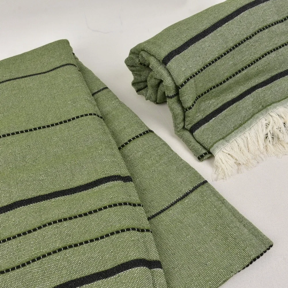 Olive Boho Throw Blanket SXSW 42x72 Eyelash Fringe Soft Organic Weave